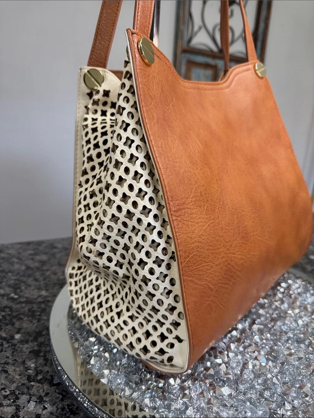 Big Buddha Tan & Cream Laser-Cut Shoulder Bag - Picture 2 of 12
